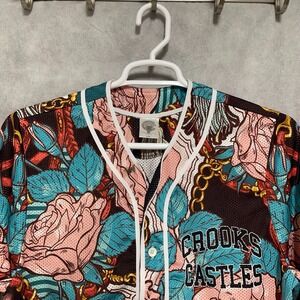 VTG Crooks & Castles Jersey Men L Multi‎ Baseball Mesh Streetwear Hawaiian AOP
